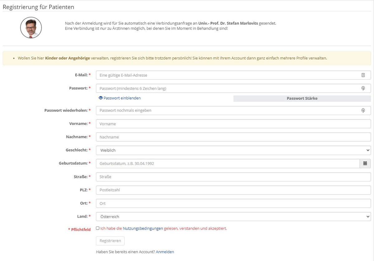 Registrierung bei MeinArztOnline
